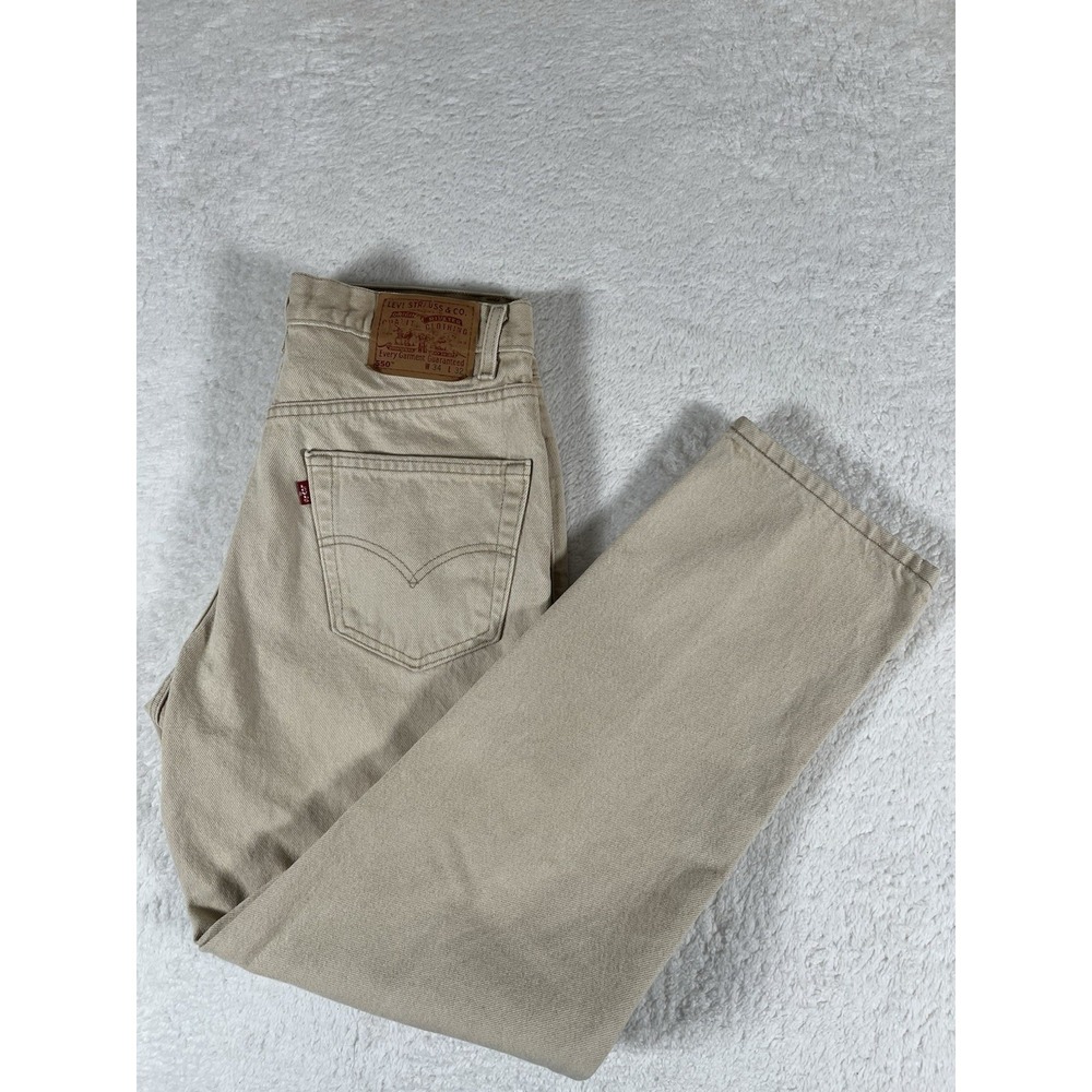 Vtg 90s Levis 550 Jeans Tan‎ Beige Medium Wash Red Tab USA Mens 34x32 (33x32)